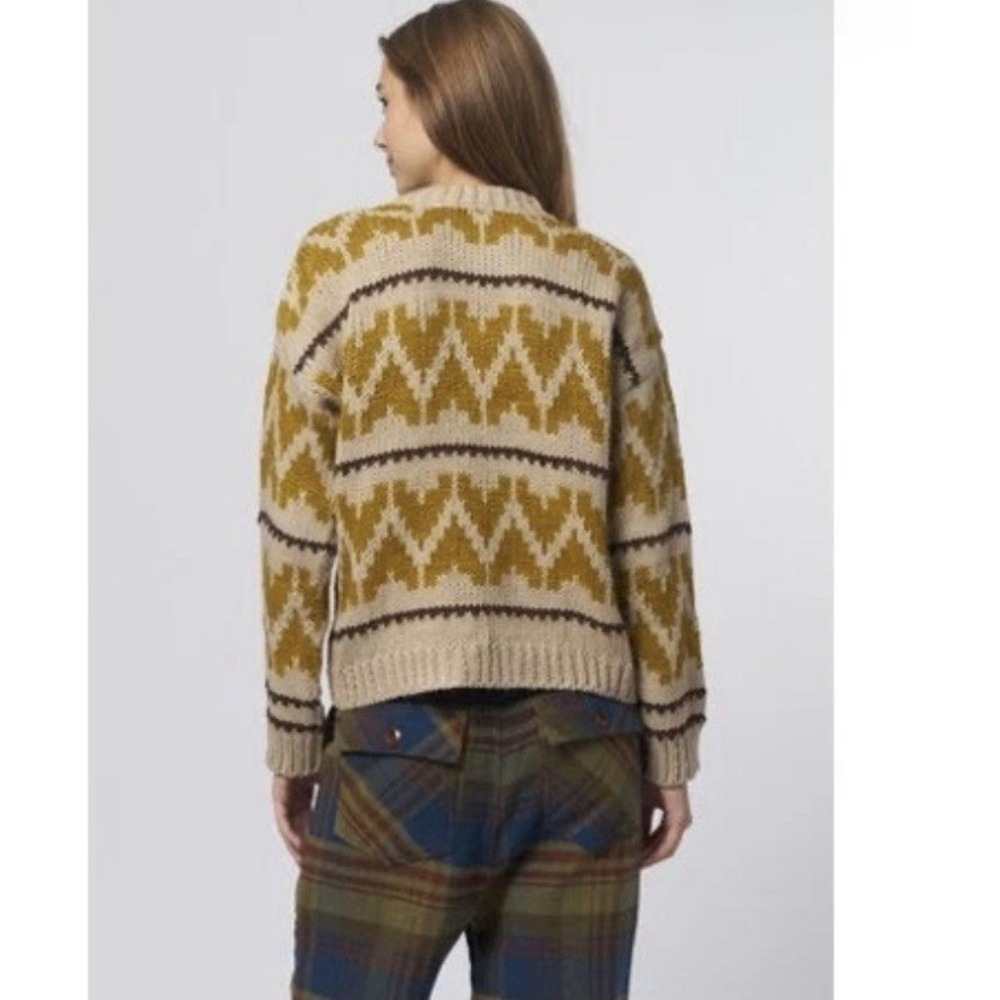 The Great. Sweater 3/L The Folk Pullover Earth Tan Yellow Wool Alpaca Fair Isle - Picture 2 of 10
